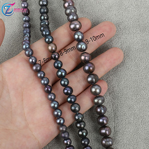 Perles rondes de fil noir d'eau douce naturelles 7-9mm perles semi-finies bricolage cordes de perles en vrac pour la fabrication de bijoux couleur <span class=keywords><strong>perle</strong></span> noire - Product Image 1