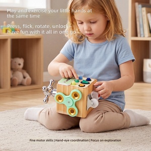 Jouet sensoriel <span class=keywords><strong>Montessori</strong></span> fait main, jouet sensoriel éducatif en bois pour enfants autistes, cube d'activités en bois pour enfants - Product Image 2