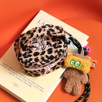 Pochette de toilette ronde à imprimé léopard, portable, avec fermeture éclair, personnalisable avec logo, mignonne, pour voyage, pour femmes