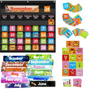 Classroom <b>Calendar</b> Pocket Chart Nylon Wall Hanging With 88 Cards For Homeschool And Office Use - Product Image 1