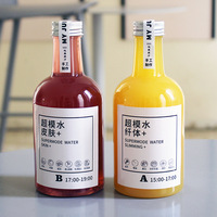 Bouteille créative jetable carrée en PET avec sérigraphie, col long, pour jus de fruits et légumes fraîchement pressés, lait