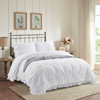 <strong>White</strong> Comforter <strong>Ruffle</strong> Cute Soft Lightweight Fluffy <strong>Bedding</strong> 3-Piece <strong>Bedding</strong> Comforter Set - Product Image 5