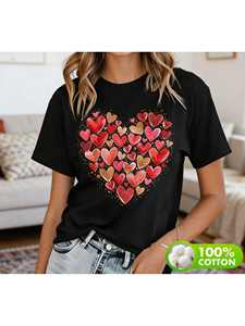 T-Shirt Unisex per San Valentino, 100% Cotone, Girocollo, Vestibilità Regolare, Stampa Cuore, Casual Primavera-Estate, Stampa Digitale - Product Image 3