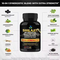 Ausreson Natural 1000mg Shilajit Gold Ashwagandha Supplément Naturel Bio Résine de Shilajit de l'Himalaya Capsules de Shilajit Pur