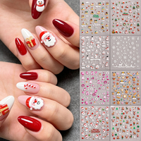 Autocollants pour ongles de Noël en relief 5D personnalisés, motif renne, rouge et blanc, dessins animés, pour commande en gros