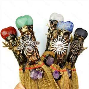 Escoba Mágica del Zodíaco Hecha a Mano con Incrustaciones de Piedras Rodantes, Decoración para el Hogar, Artesanía de Cristal, Feng Shui Tradicional - Product Image 5