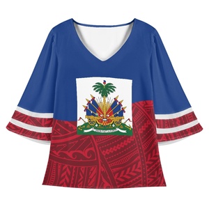 2025 Haitianische Sommer Damen Plus Size Blusen Luxus Blumen druck Custom Batwing Sleeve Damen Tops mit Logo Shirts - Product Image 1