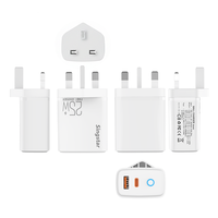 Chargeur Mural de Voyage Rapide 25W avec Prise UK, Double USB A+C PD QC 3.0 et Lumière LED pour Tous Appareils Mobiles – Modèle Exclusif en Gros
