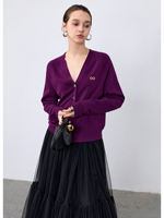 Cardigan 100% Cachemire Pur Écologique Vintage Col V Profond Femme Boutons Étoile Manches Classiques Poignets Côtelés Ourlet Doux et Chaud