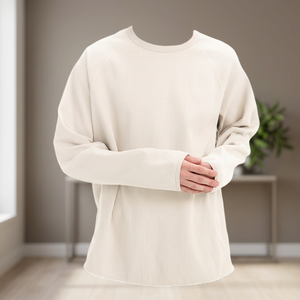 Men's Long Sleeve <b>Waffle</b> Knit T-<b>Shirt</b> Thermals Blank Design Oversized Fit Quick Dry & Breathable Customizable Print - Product Image 2
