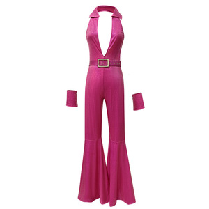 Mono de satén para mujer, pantalones acampanados de cintura alta, disfraz de fiesta hip hop, atuendo retro de discoteca, sin etiqueta, sin colgante. - Product Image 4