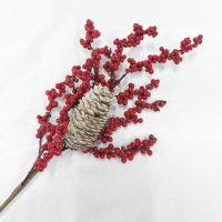 Branche de Noël artificielle rouge dense avec baies et cônes de pin, fleurs en gros pour arbres de Noël, décoration intérieure, fournitures florales pour mariages