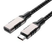 Kabel Ekstensi USB C 10Gbps USB3.1 Gen2 100W 5A Pengisian Cepat, Kabel Ekstensi Pengisian Data Tipe-C Jalinan Nilon Pria ke Wanita