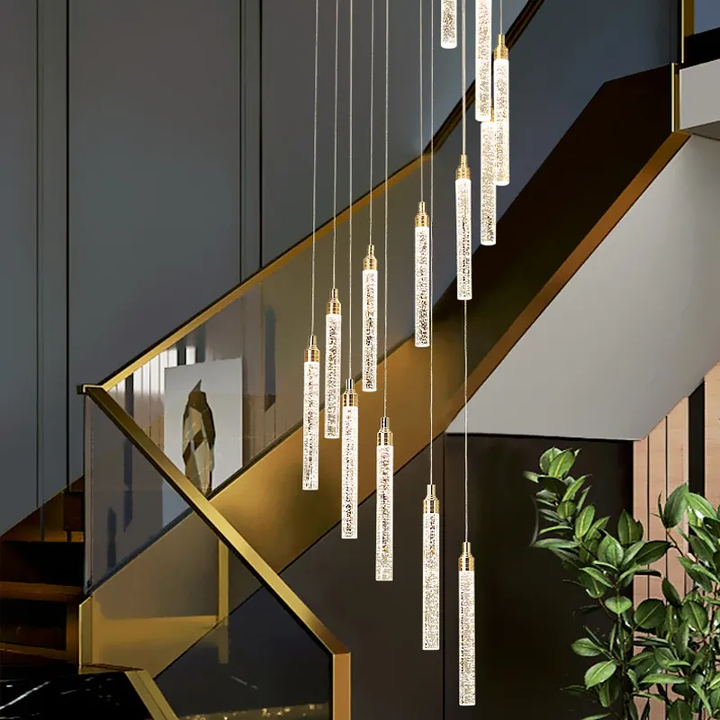 Ouro Led Lâmpada Pingente Chandelier Tube Restaurante Escadaria Cor Decorativa Pendurado Luz