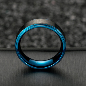 Unisex Matte Brushed <b>Titanium</b> Steel <b>Ring</b> <b>Black</b> And Blue Geometric Fashion Jewelry Gift - Product Image 3