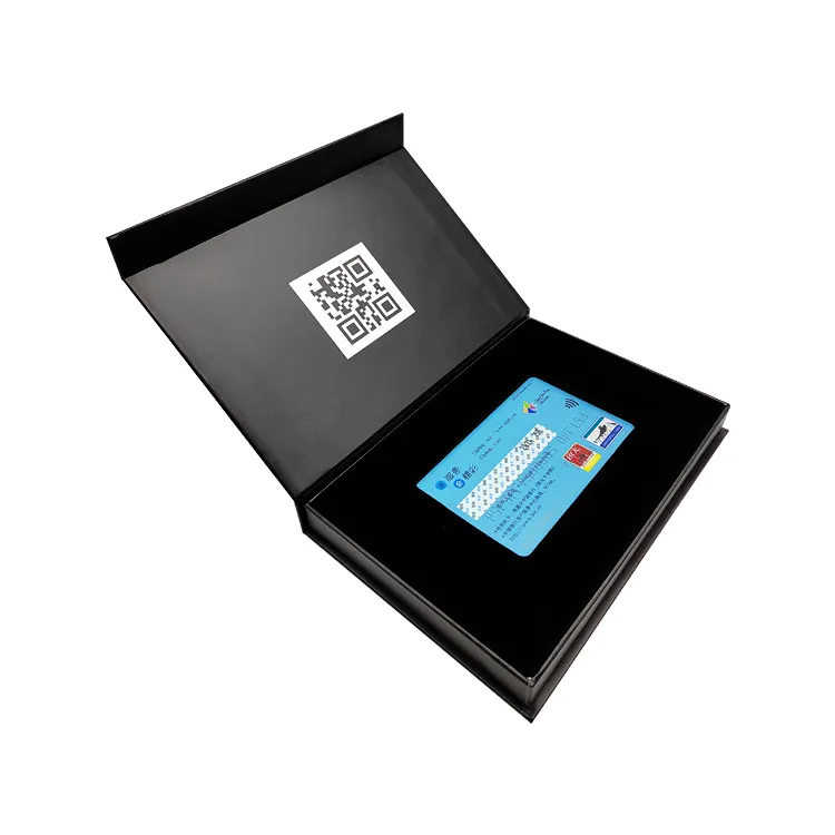 Custom נוקשה צורת ספר שחור קרטון אריזה אשראי vip כרטיס אריזת מתנה
