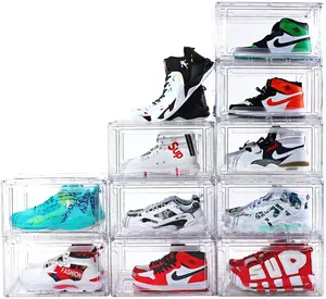 Transparenter Kunststoff-Sneaker Stapelbare Schuh ablage boxen Drop Front Acryl-Schubladen typ Magnetischer klarer Schuhkarton