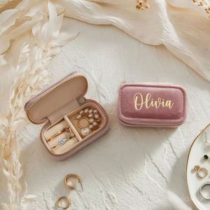 Custom Mini Fleece Jewelry <b>Box</b> Personalised Bridesmaid <b>Gift</b> Travel Jewellery Case Earring Necklace Holder Accessories Mom - Product Image 2