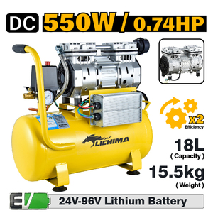 เครื่องอัดอากาศแบบไร้น้ำมัน 24V 96V 550W 0.74HP 18L เงียบ พกพาสะดวก สำหรับเครื่องมือลม - Product Image 1