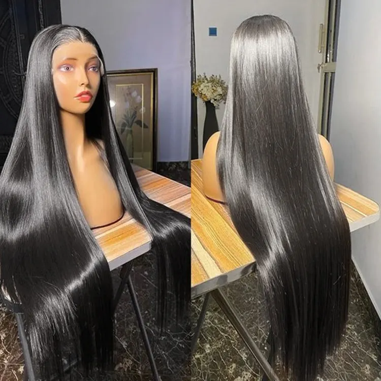 Siyah kadınlar için Drop shipping raw13X4 şeffaf insan saçı tam frontal peruk
