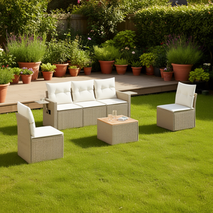 Ensemble de canapés de jardin modulaires en polyrotin beige, mobilier d'extérieur 4 places, design contemporain - Product Image 2