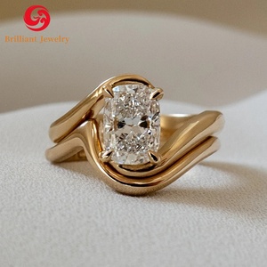 Custom Au585 14K 18k Real Gold <strong>Wedding</strong> <strong>Cushion</strong> 3ct D VVS1 Moissanite Diamond Engagement <strong>Ring</strong> Set for Woman - Product Image 1