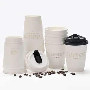 Copos de café personalizados descartáveis stamping logotipo personalizado dupla parede preto café quente copo de papel com impressão do logotipo