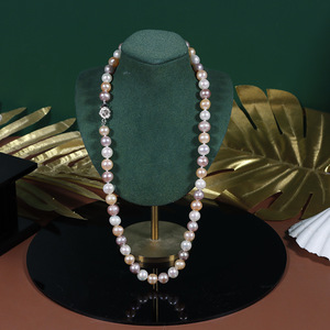Collana di <span class=keywords><strong>Perle</strong></span> Naturali d'Acqua Dolce di Design Originale, Colore Caramella, Forma Quasi Rotonda, Catena per Clavicola, <span class=keywords><strong>Gioielli</strong></span> di <span class=keywords><strong>Perle</strong></span> per Donna - Product Image 1
