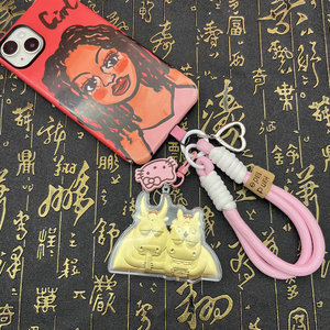 Llavero con colgante de toro y caballo dorado, cuerda rosa, amuleto para teléfono móvil, regalo para colegas, amigos, niños - Product Image 3