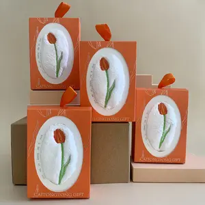 Toalha de prata da tulipa elegante, design personalizado impresso envoltório de vela de presente embalagem de difusor de juncos com caixa de embalagem com janela
