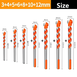 <span class=keywords><strong>Set</strong></span> mata bor benturan 3-12mm multifungsi, untuk kaca ubin keramik beton bata karbida segitiga lubang alat bor - Product Image 2