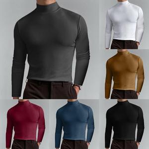 Chemises décontractées pour hommes européens et américains <span class=keywords><strong>T</strong></span>-shirts à manches longues à <span class=keywords><strong>col</strong></span> haut pour l'automne et l'hiver Tops de couleur pure - Product Image 2