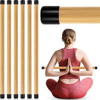 Bâton de yoga en bambou naturel de 26 pouces, 6 pièces, extrémités en caoutchouc antidérapantes - Correcteur de posture, outil d'étirement pour la flexibilité et l'équilibre