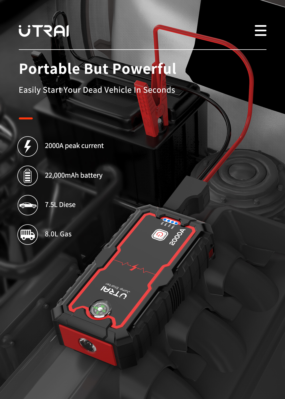 Jump Starter with a Power Bank 2000A/22000 mAh
