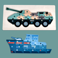 Jeu de puzzle en bois 3D Montessori pour enfants, véhicules militaires, missiles, navires de guerre, hélicoptères, jouets éducatifs pour enfants