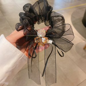 Accessoires de cheveux pour filles élégantes Bandeau de <span class=keywords><strong>chignon</strong></span> attaché de tempérament simple haut de gamme avec strass <span class=keywords><strong>papillon</strong></span> <span class=keywords><strong>noeud</strong></span> corde à cheveux en maille de soie - Product Image 6