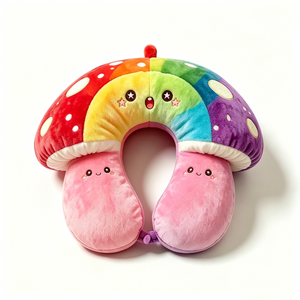 Almohada de viaje suave y afelpada con diseño de hongos, almohada de viaje en forma de U con diseño de arcoíris, almohada de viaje portátil de terciopelo suave con diseño de hongos de colores y cierre a presión para el cuello. - Product Image 2