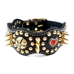 Collar Ajustable para Perros Medianos y Grandes, Modelo 2026, con Púas Anti-Lobo, Cristal de la Suerte, Cuero Genuino Retro, Impresión Personalizada - Product Image 2