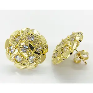 Duyizhao Tốt Nhất Bán 14K Vàng Mạ Nugget Vòng Tròn Brass CZ Stud Bông Tai Bướm Trở Lại Cho Nam Giới/Phụ Nữ Unisex