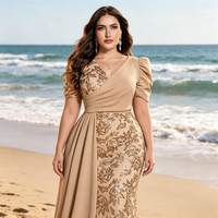 Robe de mère de la mariée grande taille, robe élégante à manches courtes avec panneaux de paillettes et col en V pour banquet de mariage