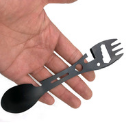 10 en 1 Camping En Acier Inoxydable Multi-Fonction Cuillère Fourchette Couteau Ouvre-Boîte Clé En Plein Air Randonnée Utilitaire Vaisselle Tactique