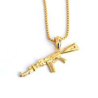 Vente en gros personnalisé 925 argent sterling plaqué or AK-47 mitrailleuse pendentif collier pistolet porte-clés