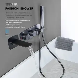 Waterfall Bathtub Flower Sprinkler Faucet Hot And Cold Into The Wall Black Concealed Recessed Cylinder Edge Faucet