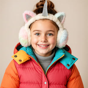 Couvre-oreilles <span class=keywords><strong>licorne</strong></span> pour enfants, en peluche colorée, pliables, chauds pour l'hiver, pour filles, mignons, arc-en-ciel - Product Image 2