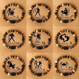 Pulsera de regalo de 12 Constelaciones, piedra Natural, imagen de ojo de tigre, pulsera de cuentas de piedra, doce pulseras del zodiaco para hombres y mujeres - Product Image 2