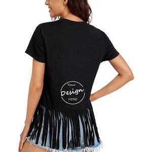 T-shirt da donna 2026 ultima collezione con <span class=keywords><strong>frange</strong></span>, 100% cotone, alta qualità, vestibilità ampia, personalizzabile con stampa logo - Product Image 2