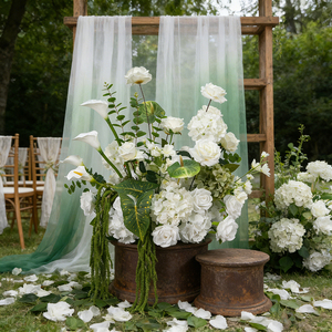 Camino de Flores Artificiales de Seda de Alta Calidad, Moderno, Personalizable en Longitud, Verde y Blanco, para Bodas y Navidad - Product Image 3