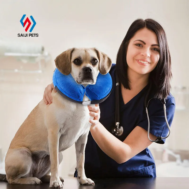 Saiji Haustier importierte medizinische Schutz hals ausrüstung maßge schneiderte Premium aufblasbare Katze Hund Erholung Halsband Kegel