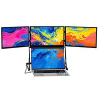 Moniteur triple écran multi-écrans 15,6 pouces IPS 1920x1080 60Hz avec support métallique pliable, Plug and Play avec haut-parleurs pour le bureau