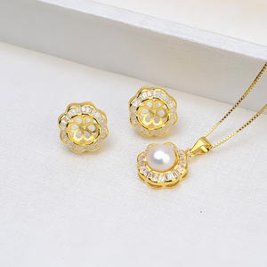 DIY Accessories for Women S925 Silver Pendant Necklace Earrings <b>Set</b> New 1311 Personalized Ear Needle <b>Pearl</b> Hollow Fine <b>Jewelry</b> - Product Image 1